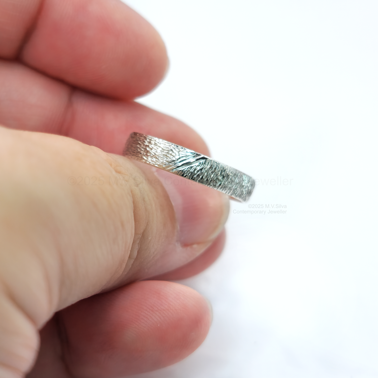 "Tree Lines" Hand Engraved Bark Textured Wedding Ring