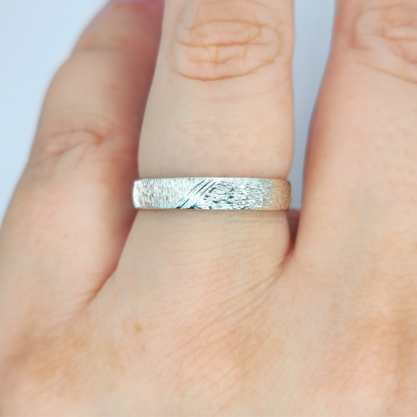 "Tree Lines" Hand Engraved Bark Textured Wedding Ring