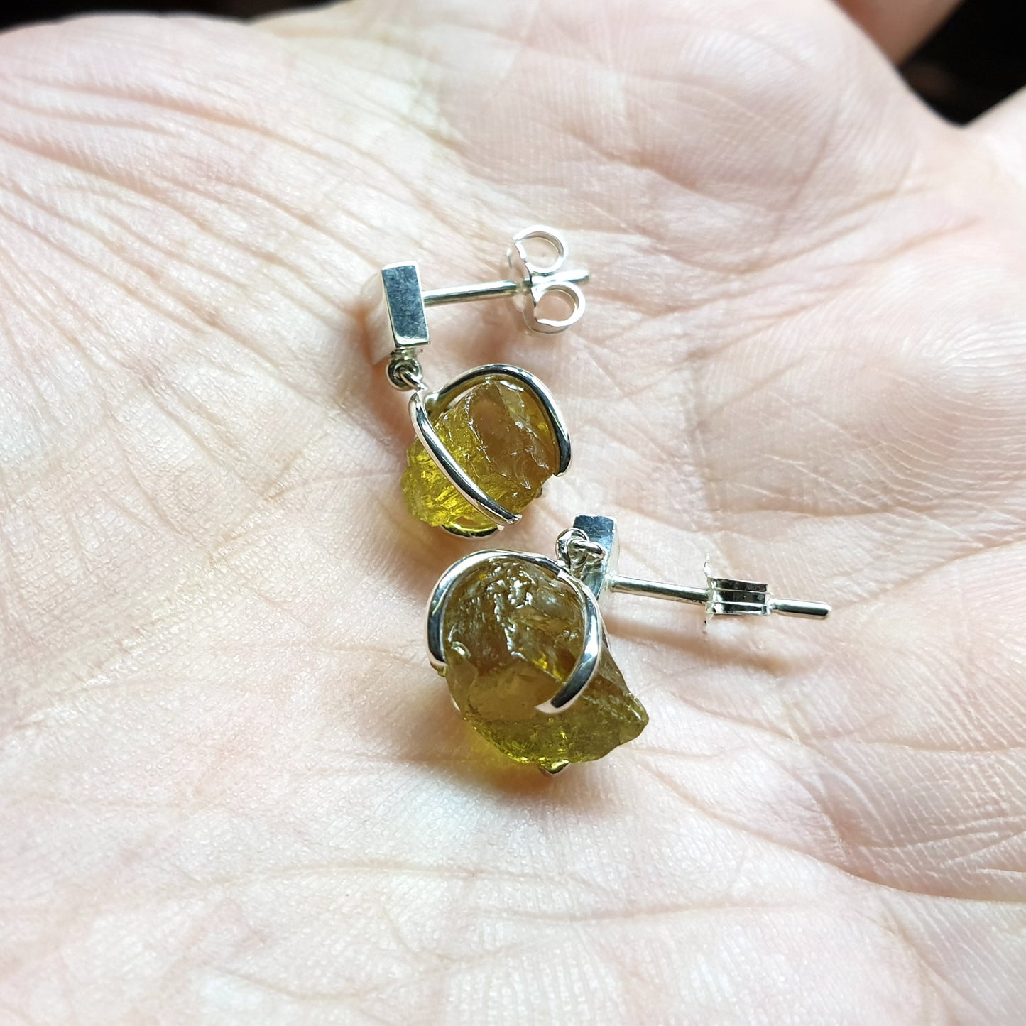 "Sunset" Earrings - Raw Golden Apatite Crystal Drop Studs