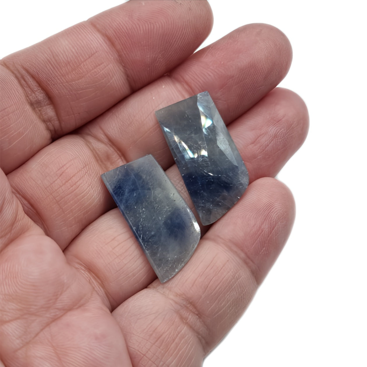 18.95ct Freeform Rose Cut Sapphire Cabochon Pair in Opaque Blue and Grey