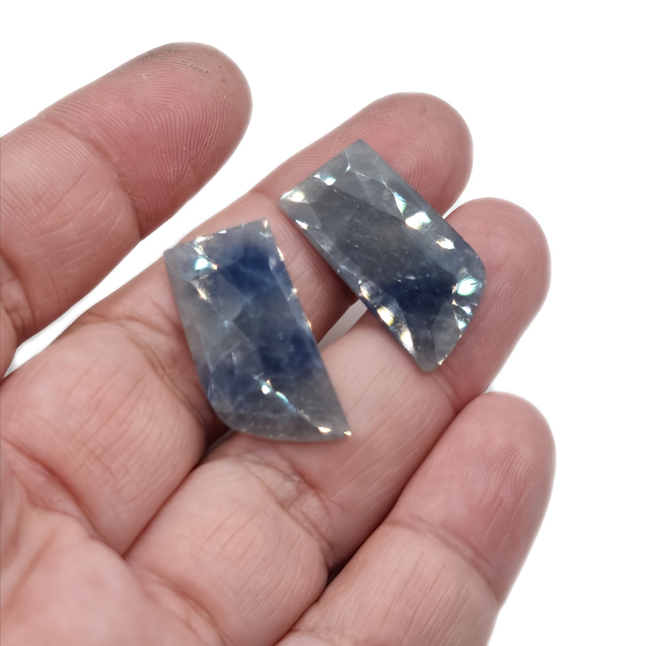 18.95ct Freeform Rose Cut Sapphire Cabochon Pair in Opaque Blue and Grey