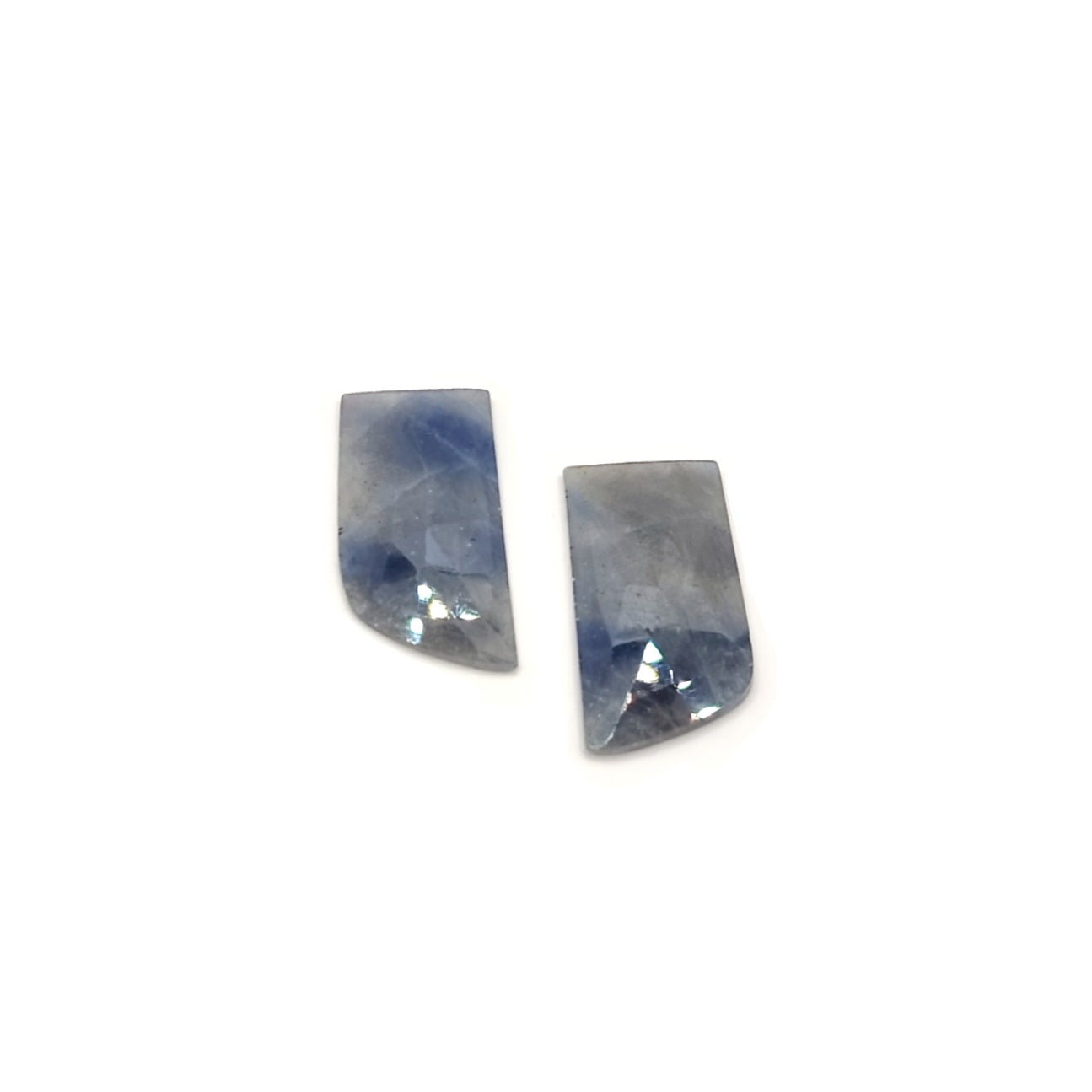 18.95ct Freeform Rose Cut Sapphire Cabochon Pair in Opaque Blue and Grey