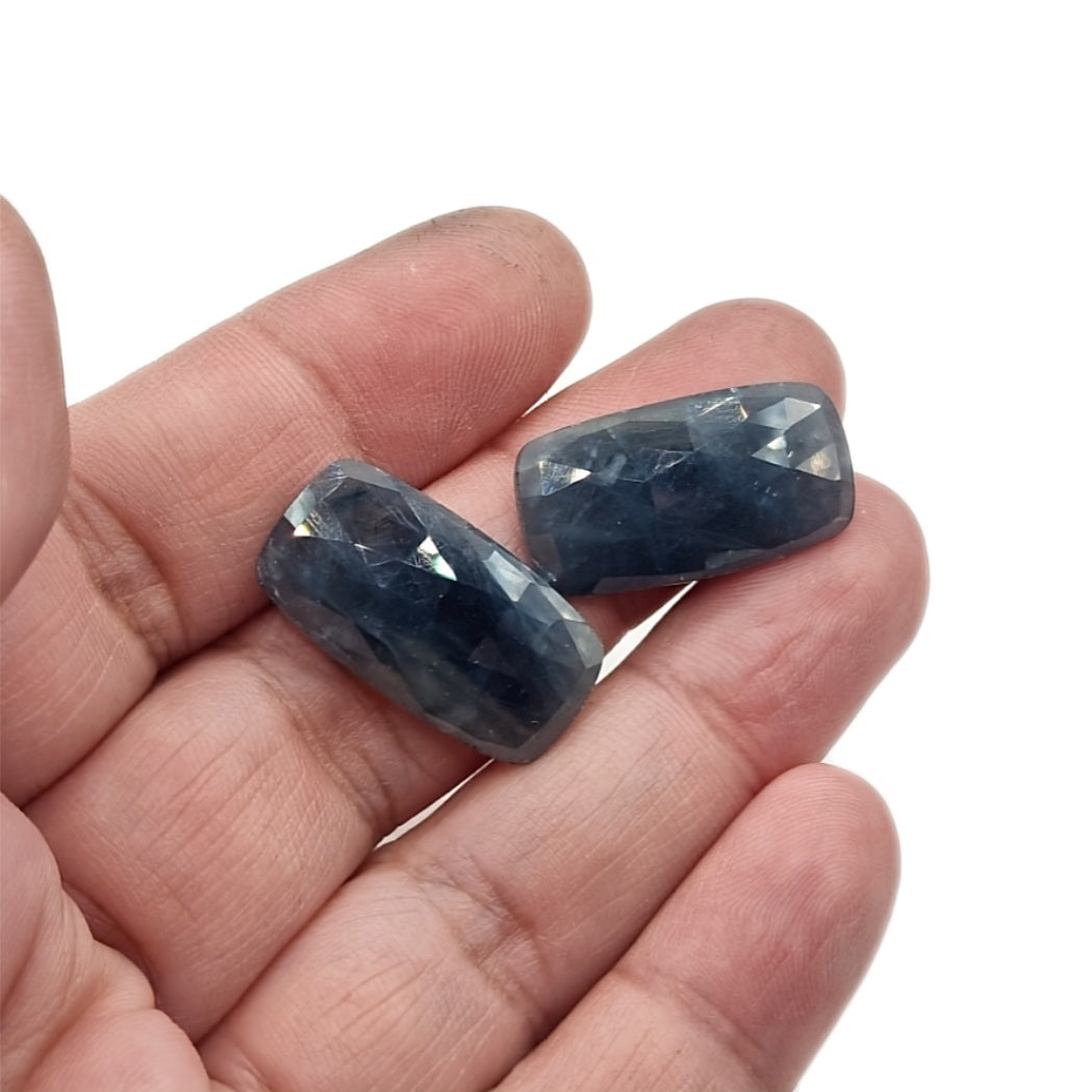 34.55ct Rectange Rose Cut Sapphire Cabochon Pair in Opaque Blue