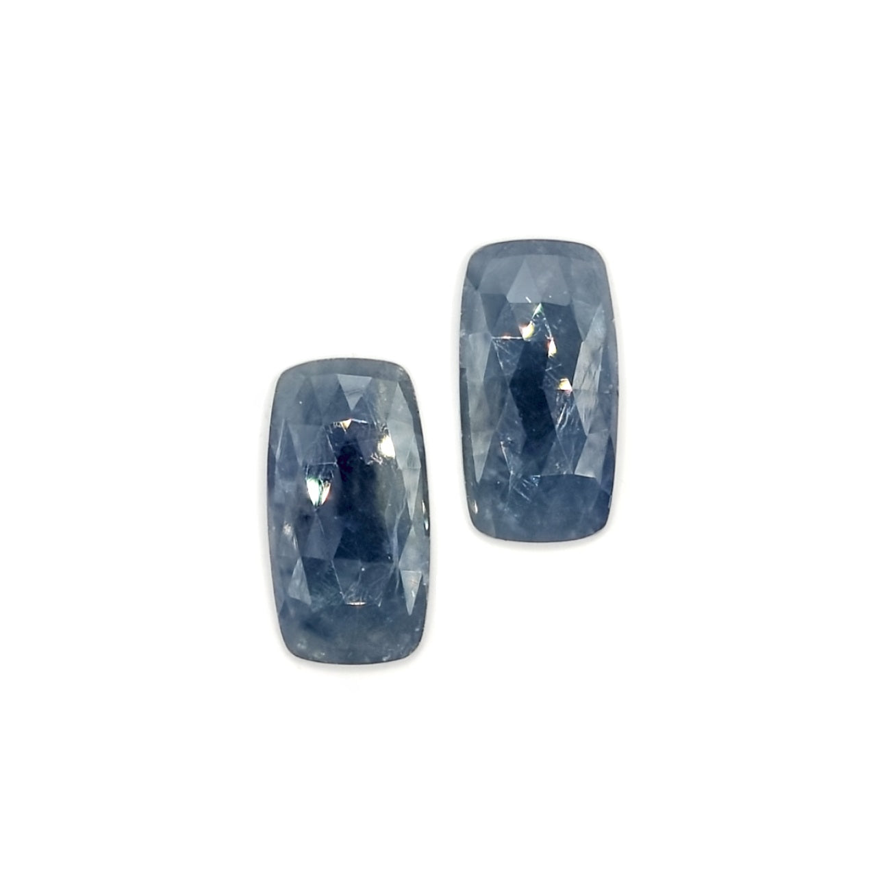 34.55ct Rectange Rose Cut Sapphire Cabochon Pair in Opaque Blue