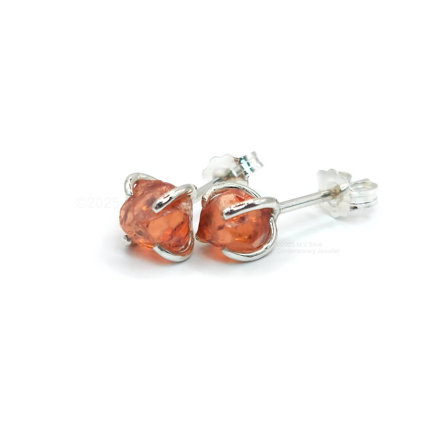 raw spessartine garnet silver studs