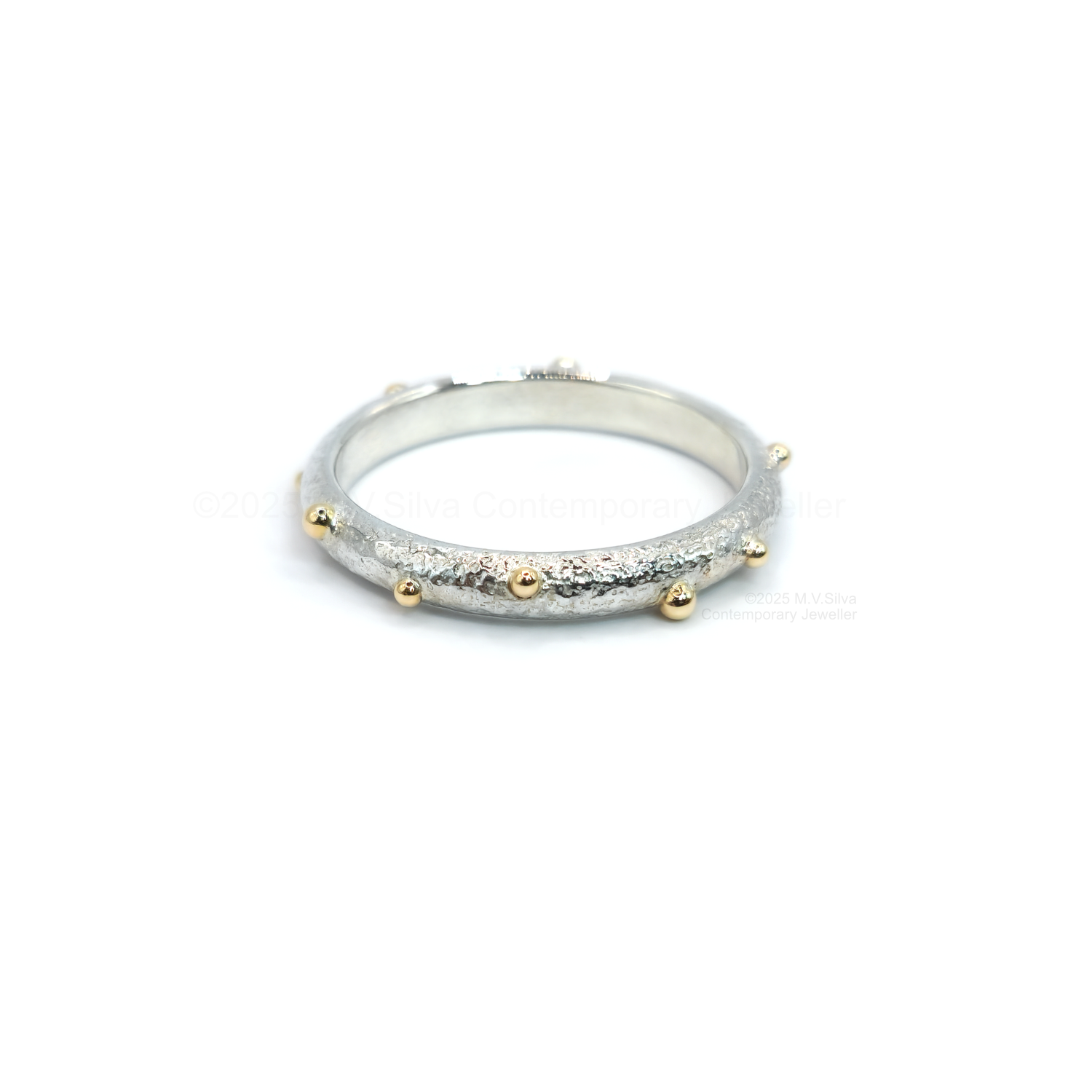 "Satellites" reticulated wedding ring with gold accents