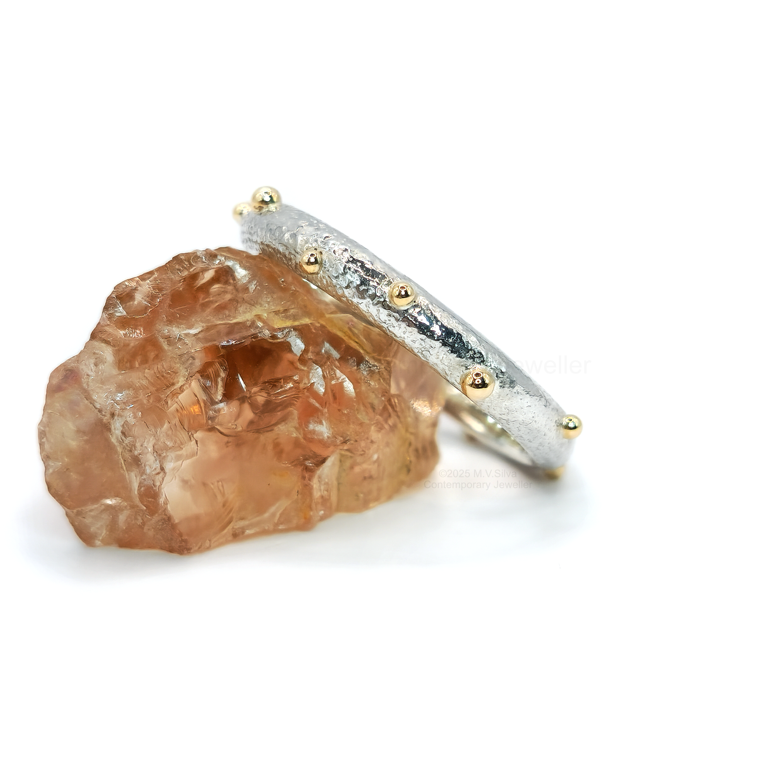 "Satellites" reticulated wedding ring with gold accents