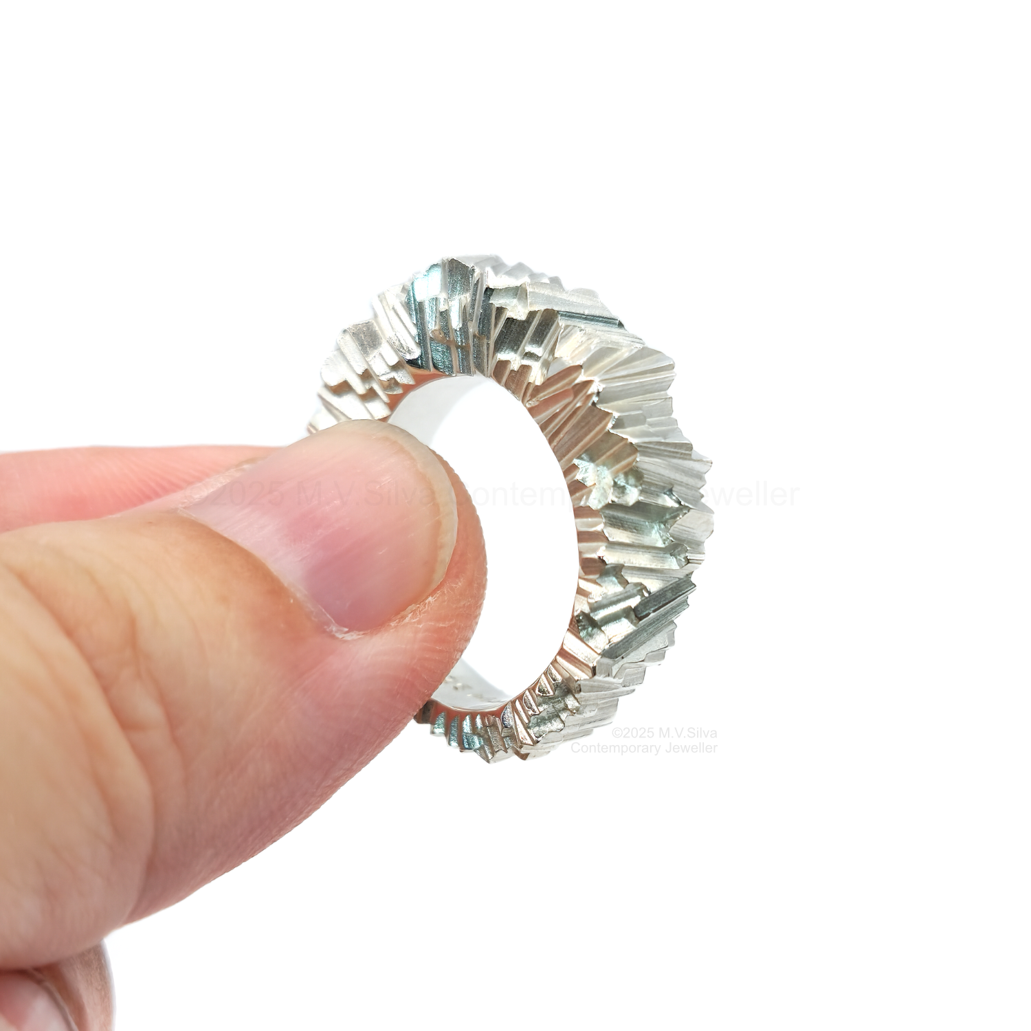 Sunray sterling silver statement ring in hand