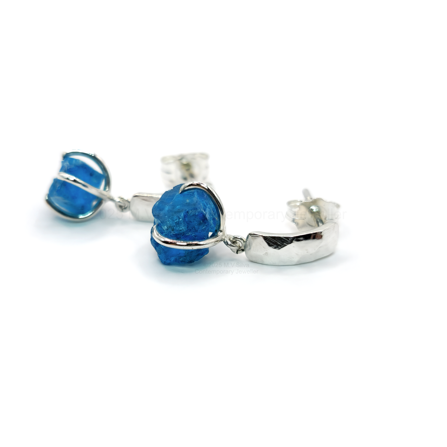 neon blue apatite and sterling silver dangle earrings