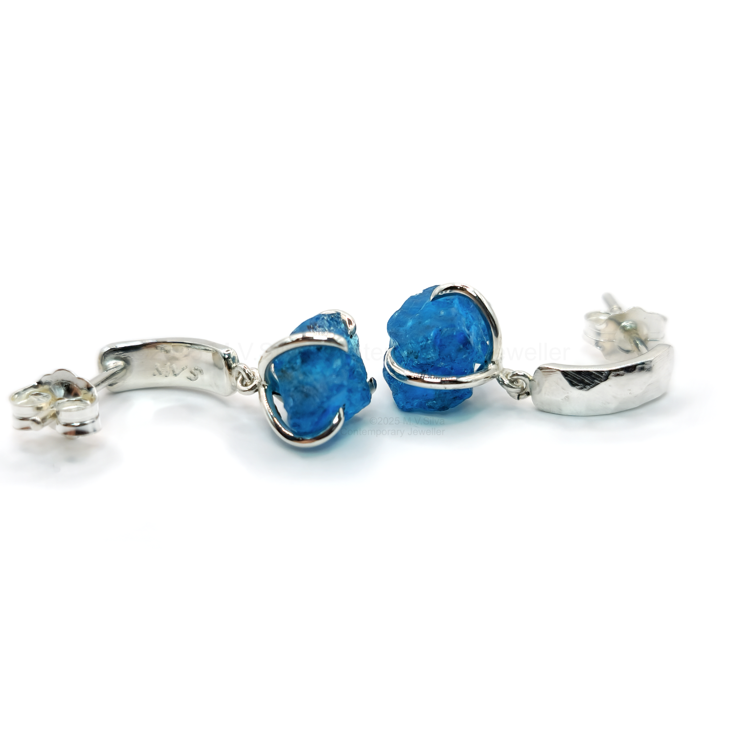 neon blue apatite and sterling silver dangle earrings