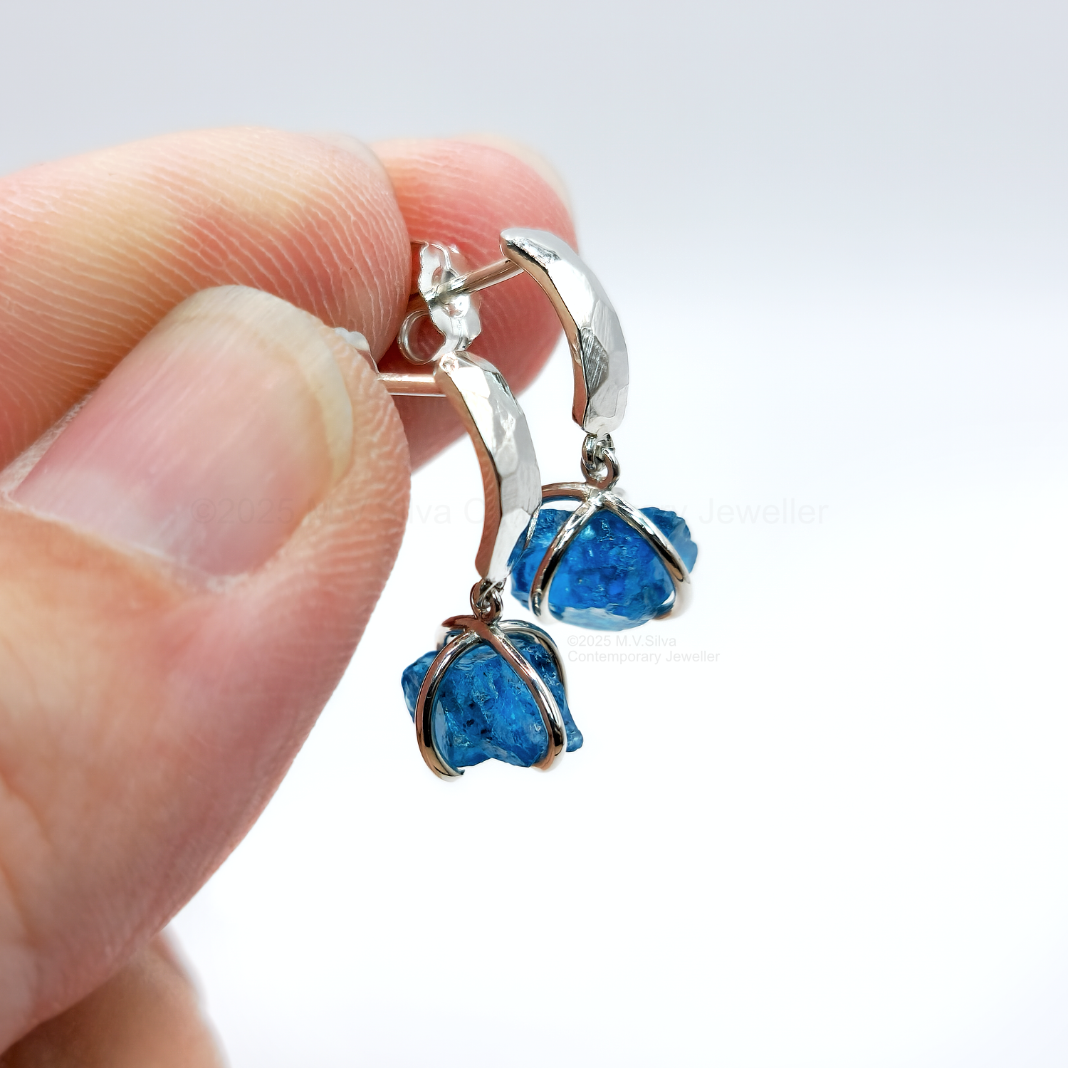 neon blue apatite and sterling silver dangle earrings