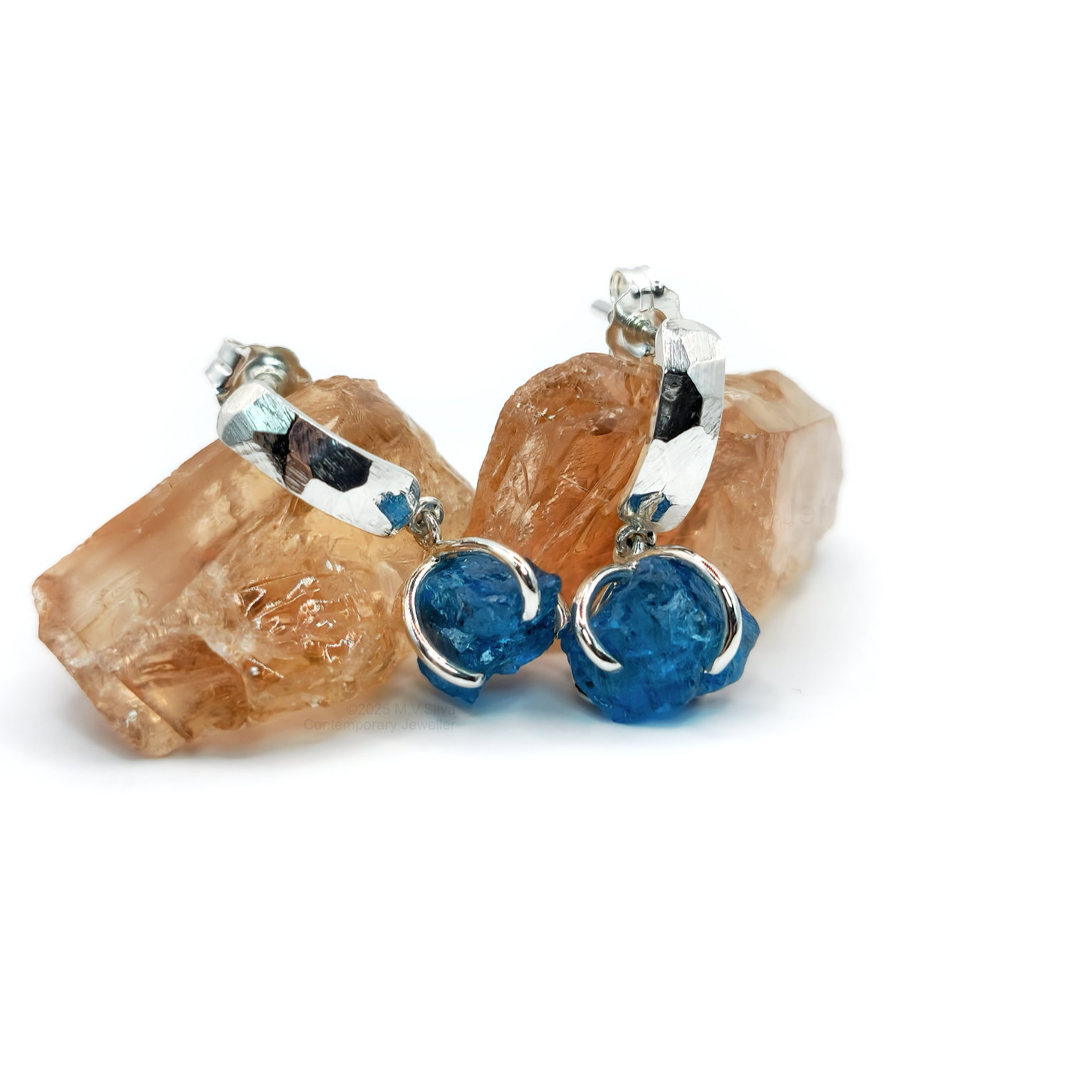 neon blue apatite and sterling silver dangle earrings