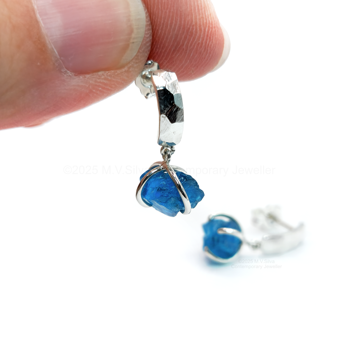 neon blue apatite and sterling silver dangle earrings