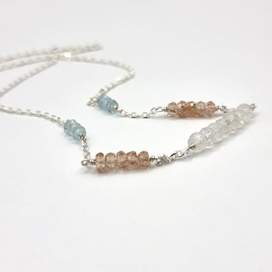 Moonstone, Zircon and Aquamarine Bead and Chain Necklace