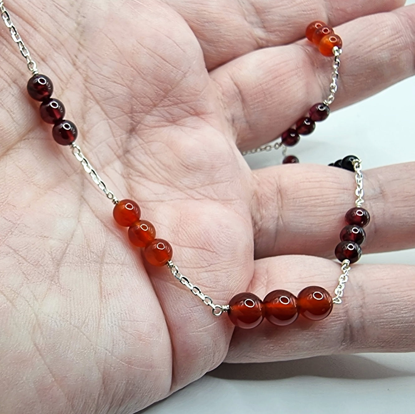 Garnet, Carnelian and Tourmaline Bead and Chain Necklace