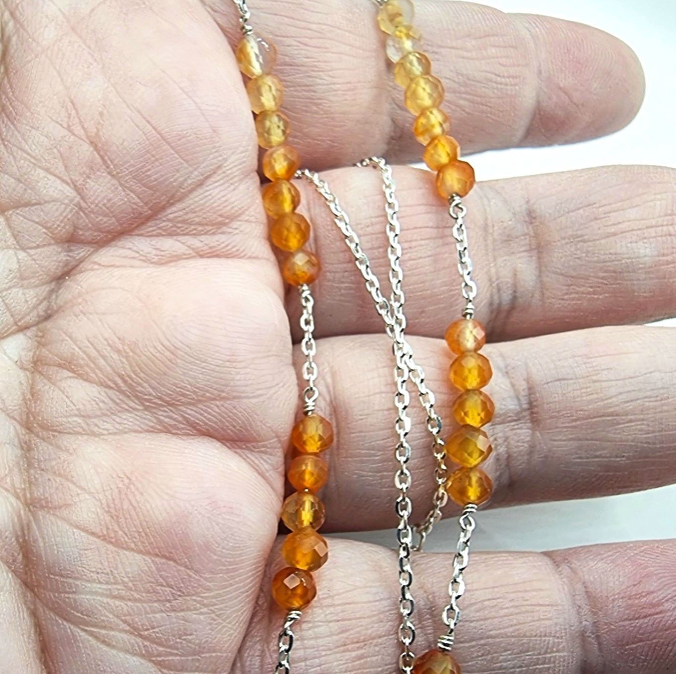 Vibrant Carnelian Graduated Colour Bead and Chain Necklace