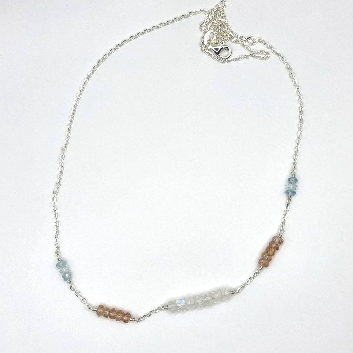 Moonstone, Zircon and Aquamarine Bead and Chain Necklace